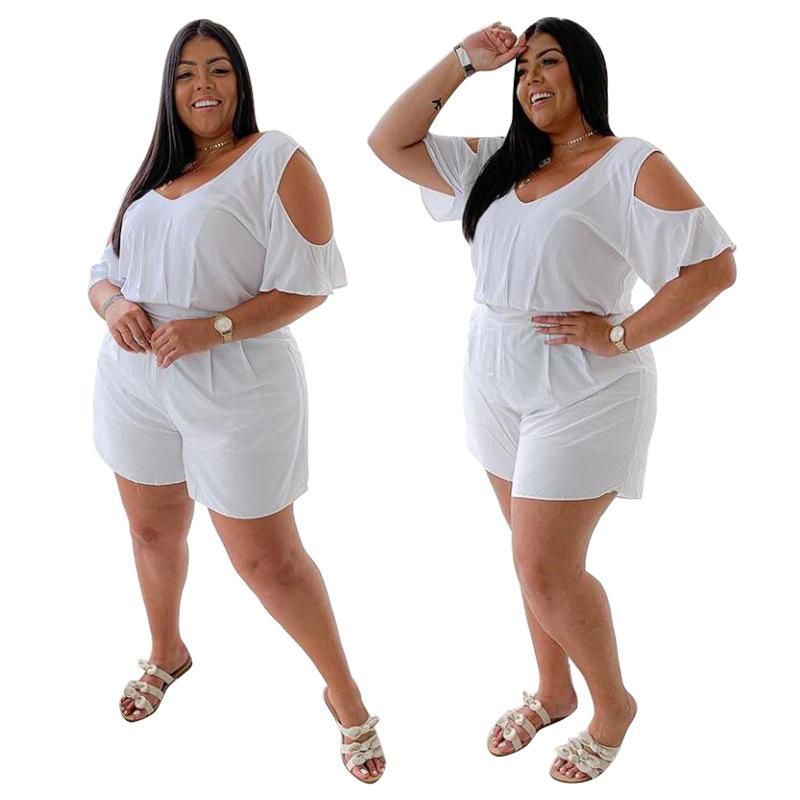 Compra Blanco Tallas Grandes Mujeres Sólido V Cuello Casual Sumpsuits Suave  Inicio Use Hollow Out Mangas Cortas Pantalones Cortos Pantalones Cortos  Pantalones Cortos VERANO Barato | Entrega Rápida Y Calidad | Es.Dhgate