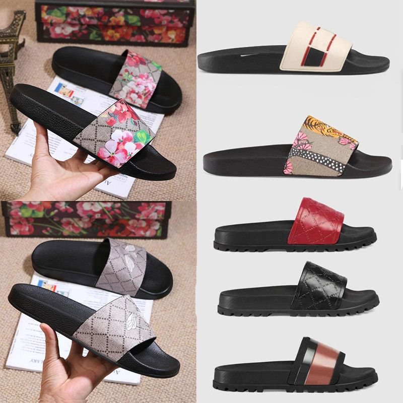 2021ss Designer Rubber Slides Sandal Blooms Green Red White Web Fashion Mens Womens Shoes Beach 