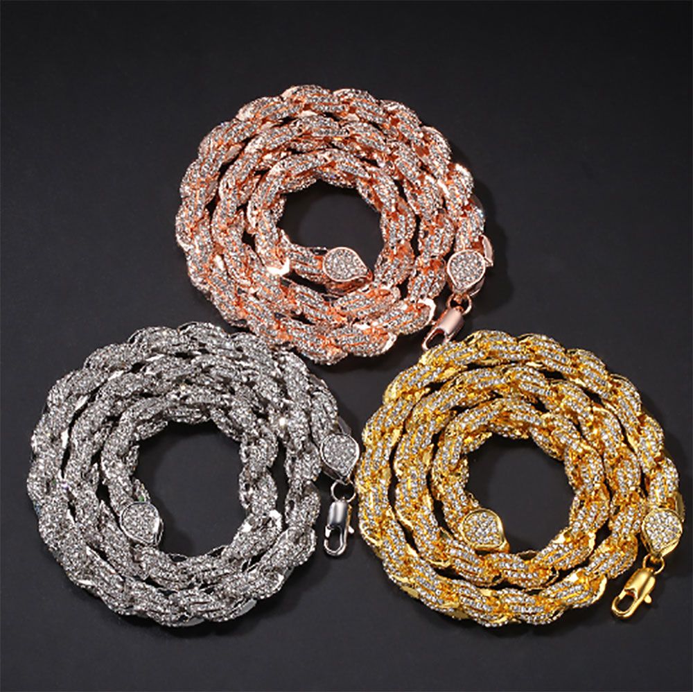 Mens 9mm Iced Rope Chain Necklace Iced 