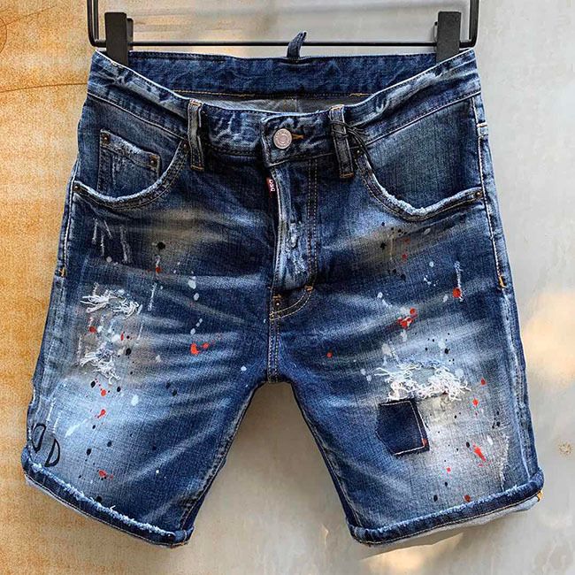 Estilo de verano Dsq Marca Italia D2 Hombres Pantalones de mezclilla de raya Pintura delgada