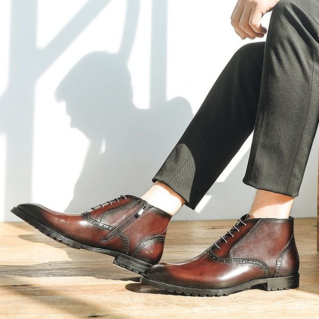 Men S Handmade Ankle Boots Riding Shoes 
