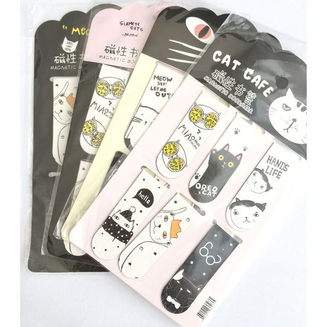 1/6 kawaii cat cactus magnetic bookmarks cute books marker stationery school office supply paper clip holder