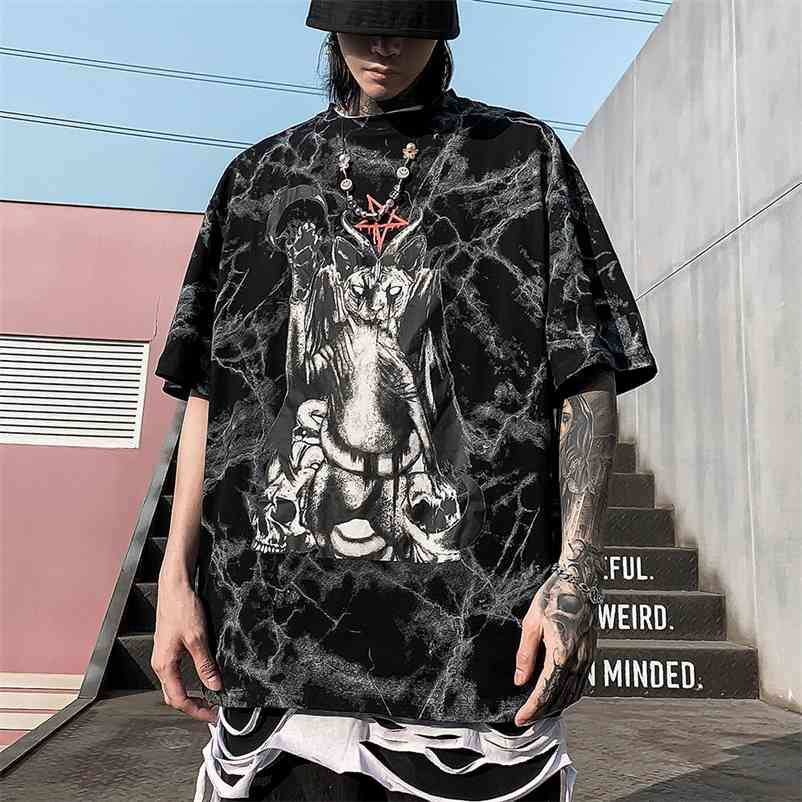 Punk Rock Men T Shirt Streetwear Hip Hop Oversized Black Cat