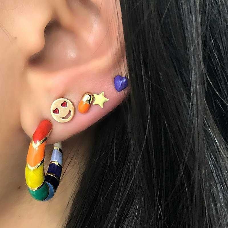Rainbow Enamel Hoop Earrings for Women Cute Heart Star Shape Small Ear Studs Jew 