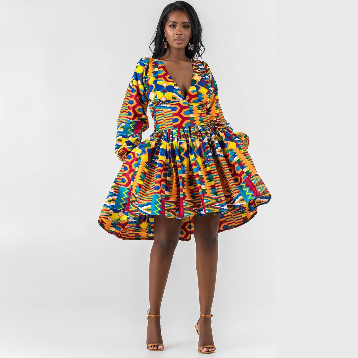 Womens African Ankara Print Short Dress Traditional Casual Outfits Attire  2021 Fashion Puff Sleeve V Neck Africa Mini Dresses From Shesheqiu, $24.82  | DHgate.Com