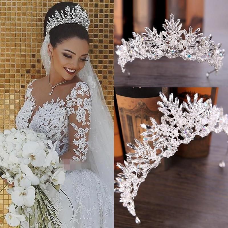 Bridal Veils Luxury And Crown Wedding Hair Accessories White Ivory Long  Crystal Beaded Bling Lace Tulle Cathedral Length 3M