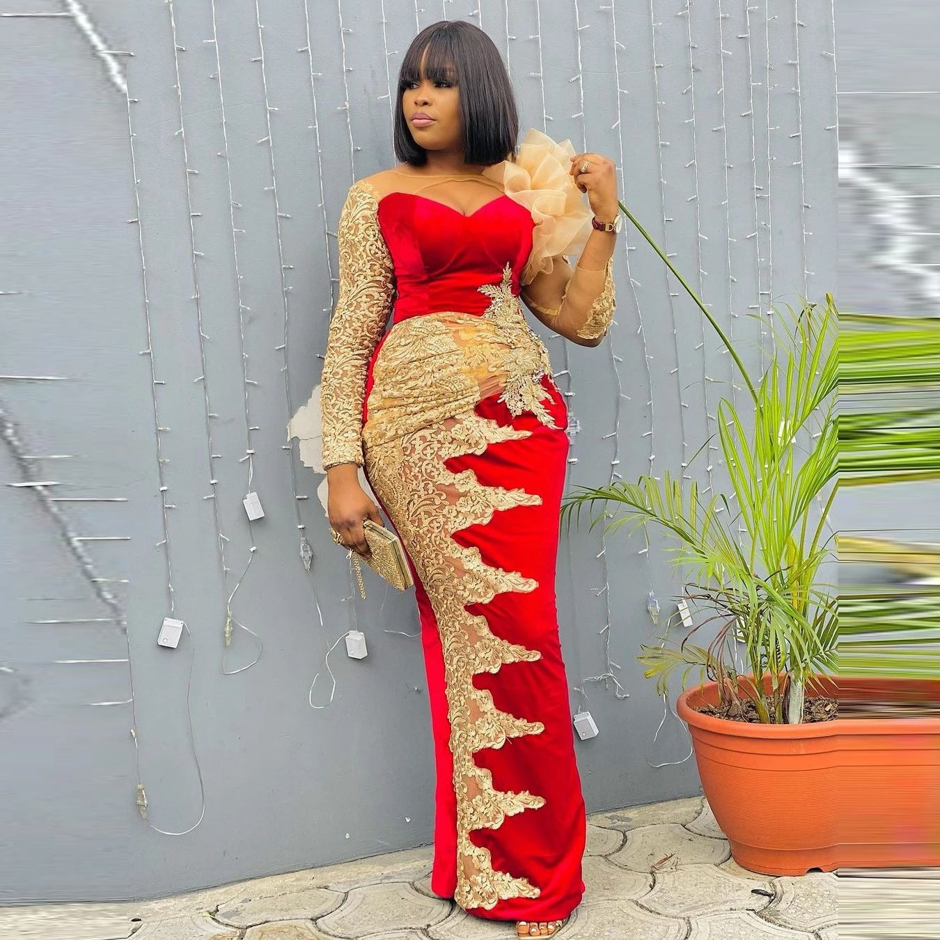 2021 Red Aso Ebi Evening Dresses Long 