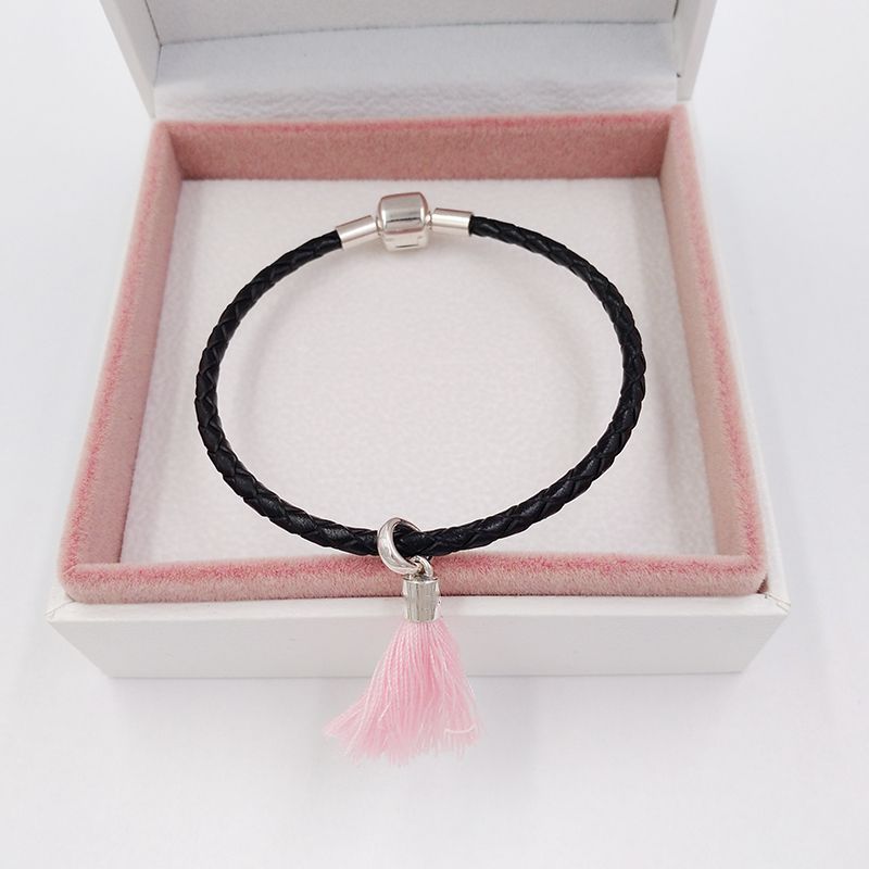 Joyería haciendo kits 925 de plata Pandora Jewlery Bright Pink Tela Tassel Charms Mujeres