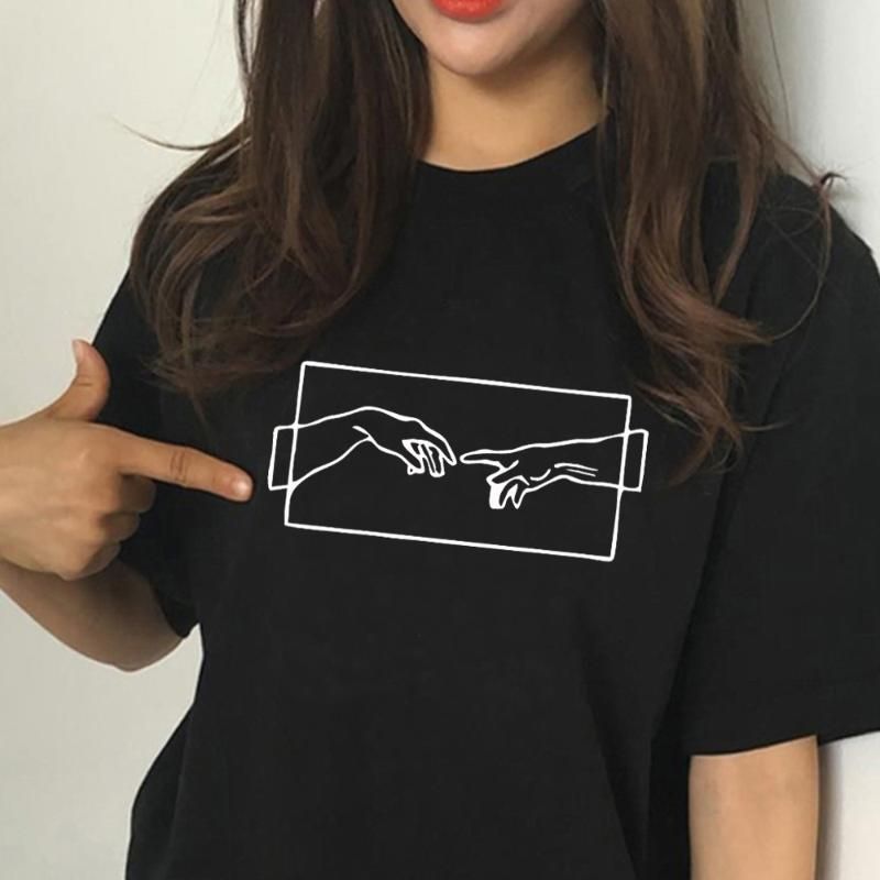 Camiseta para mujer Camiseta de para mujer Tumblr Ropa Negro Blanco Attéfono Estética Harajuku