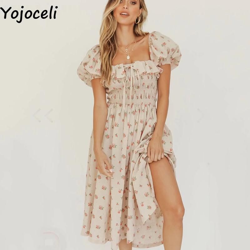 Compra Yojoceli Elegante Volante Estampado Floral Vestido Largo Mujer  Fiesta Fiesta Casual Femenino Vestidos Frescos Sexy Diario Vestidos Barato  | Entrega Rápida Y Calidad | Es.Dhgate