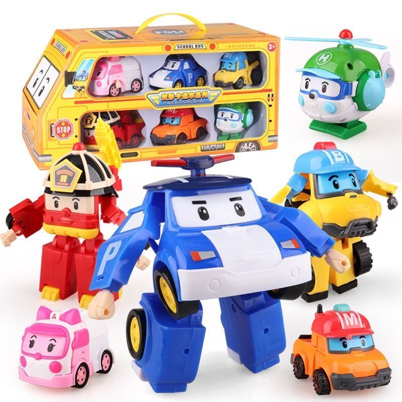 6pcs/Set Robocar Poli Transformation Robot Amber Roy Car Model Cartoon Toy Gift