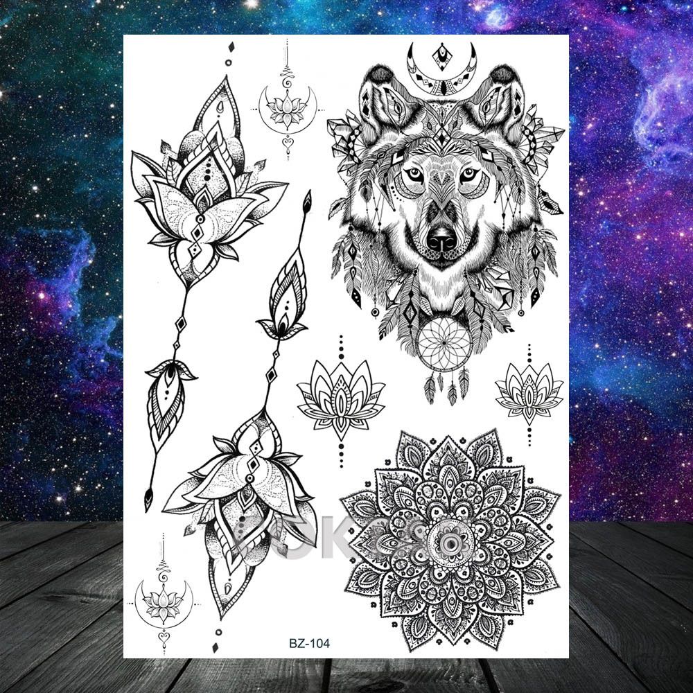 India Henna Mandala Flower Black Custom Lion Temporary Tattoo Stickers  Totem Feather Women Fake Tatoos Lace Girls Body Arm Tato From  Wangfuxiang66, $1.55 | DHgate.Com