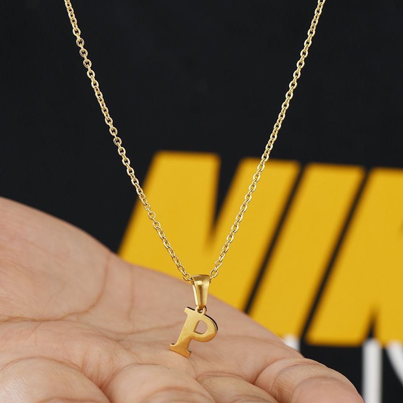 Poderoso Artista tinción Colgantes de letras iniciales de acero inoxidable Collar para mujer Chicas  18k Joyería chapada en oro