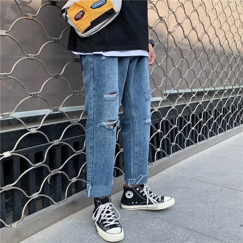 Compra Pantalones Vaqueros Para Hombres 2021 Menores De Moda Hombre  Streetwear Hole Denim Casual Suelto Nueve Longitud RECORTE RECORRIDO VIAJE  HARAJUKU Hombre Pantalones Barato | Entrega Rápida Y Calidad | Es.Dhgate