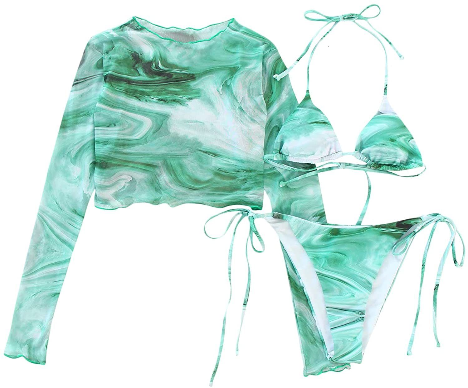 Compra Auto Shein Femenino 3 Piezas Mármol Traje De Baño Halter Corbata  Triángulo Bikini Conjunto Con Cubierta Hacia Arriba Barato | Entrega Rápida  Y Calidad | Es.Dhgate