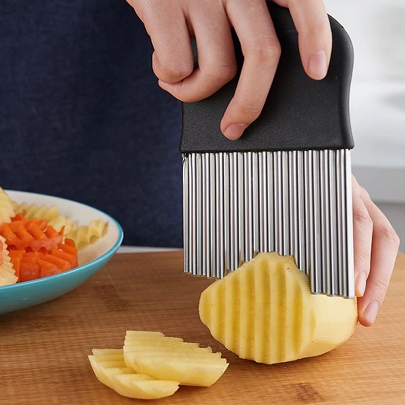 Stainless Steel Potato Chip Slicer Cutter Vegetable Fruit Corrugated Wavy  Knife French Fries Potato Cutter Kitchen Gadget