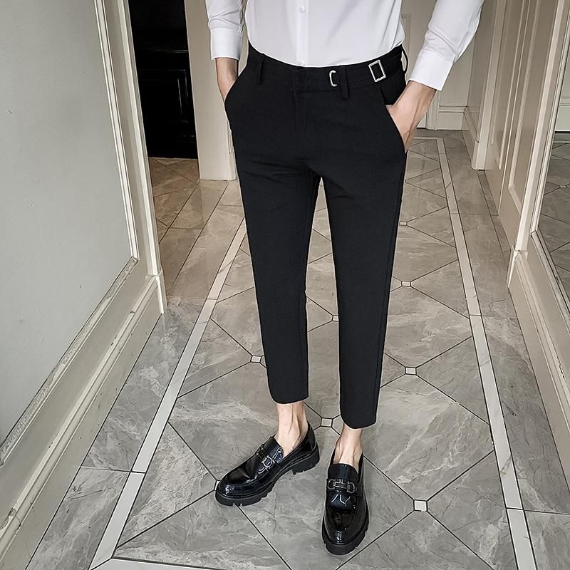 Pantalones de vestir para hombre de primavera Longitud de tobillo sólido Pantalones de ajuste delgado Coreano Pantalones de vestir para hombre de primavera Longitud de tobillo sólido Pantalones de ajuste delgado Coreano