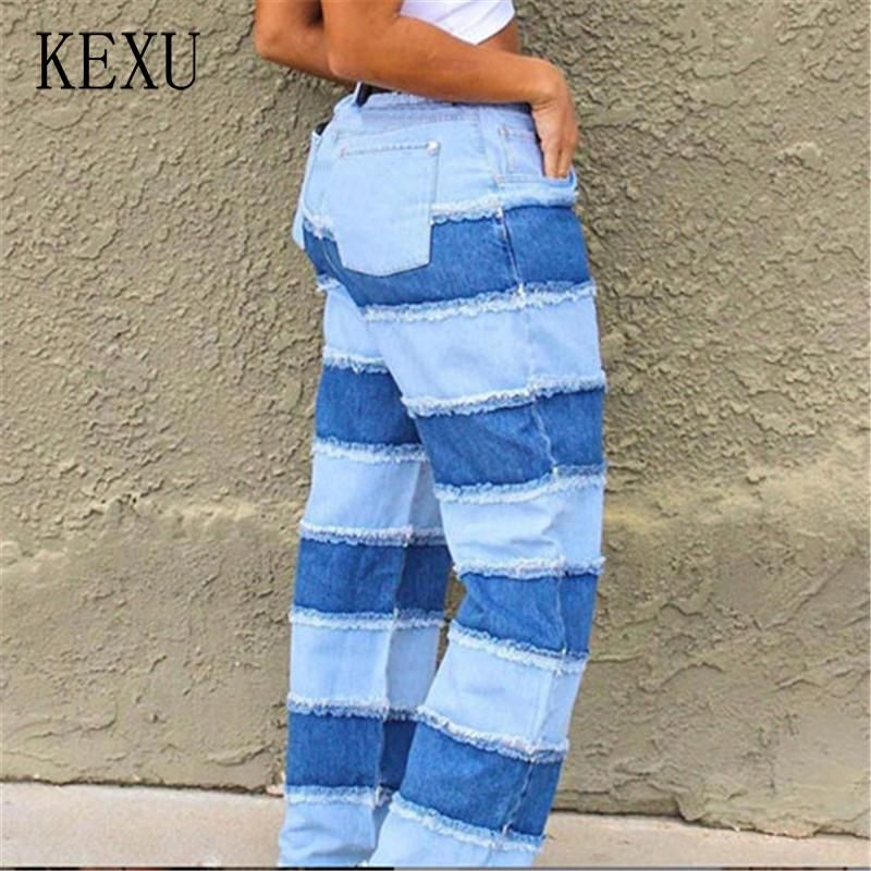 Compra Alta Cintura Mujer Jeans Vintage Color Bloque De Costura Pantalones  De Mezclilla Talla Grande S XXL MUJERES Barato | Entrega Rápida Y Calidad |  Es.Dhgate