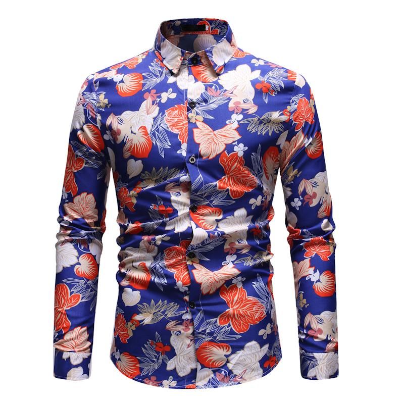 Mstyle Men Long Sleeve Slim Button Up Casual Shirts Flower Printed Shirt Top Mstyle Men Long Sleeve Slim Button Up Casual Shirts Flower Printed Shirt Top