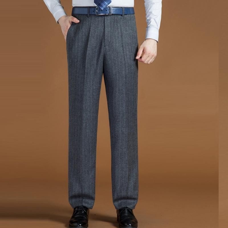 Mens Pants High Waist Wool Men Classic 