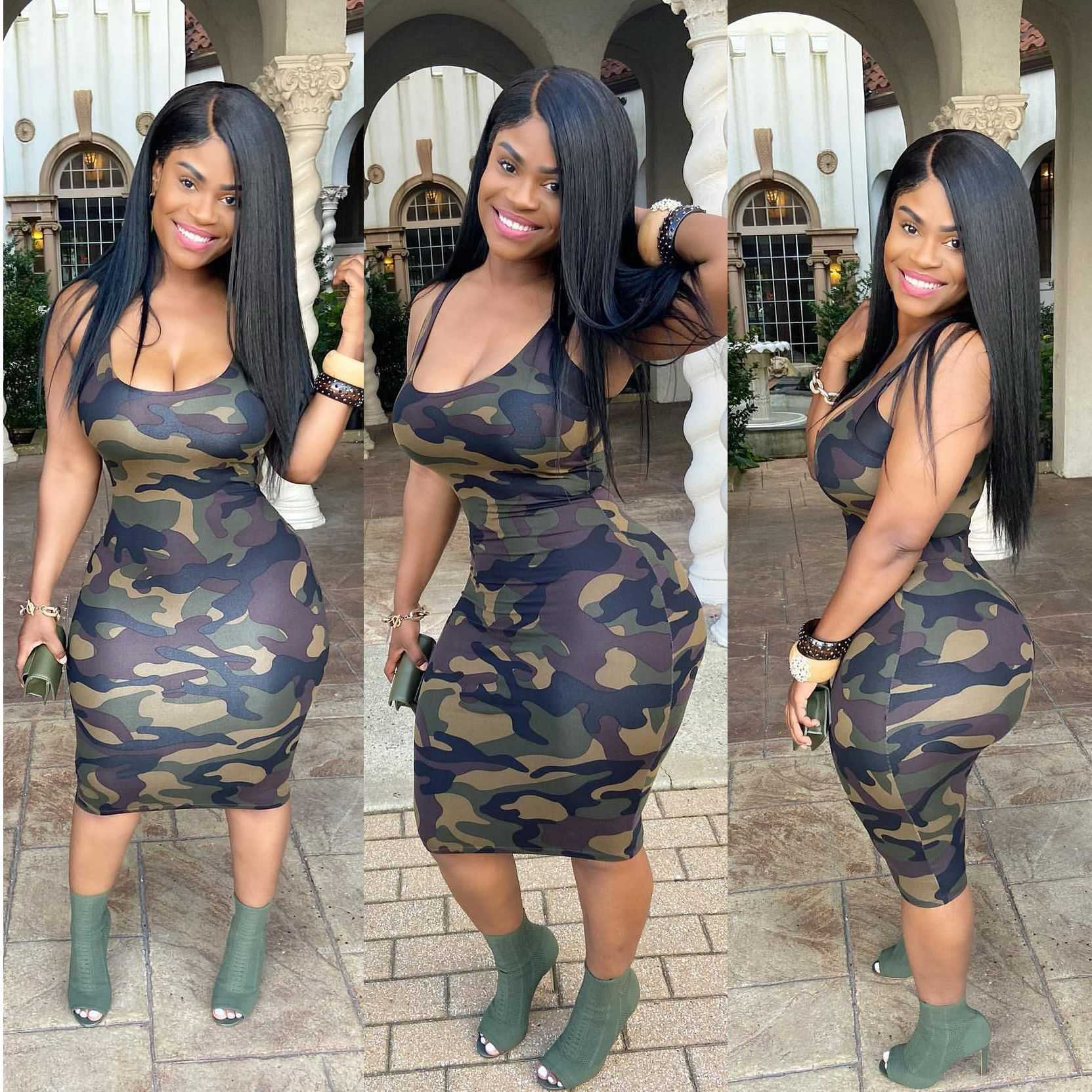 Summer Womens Camouflage Printed U Neck 