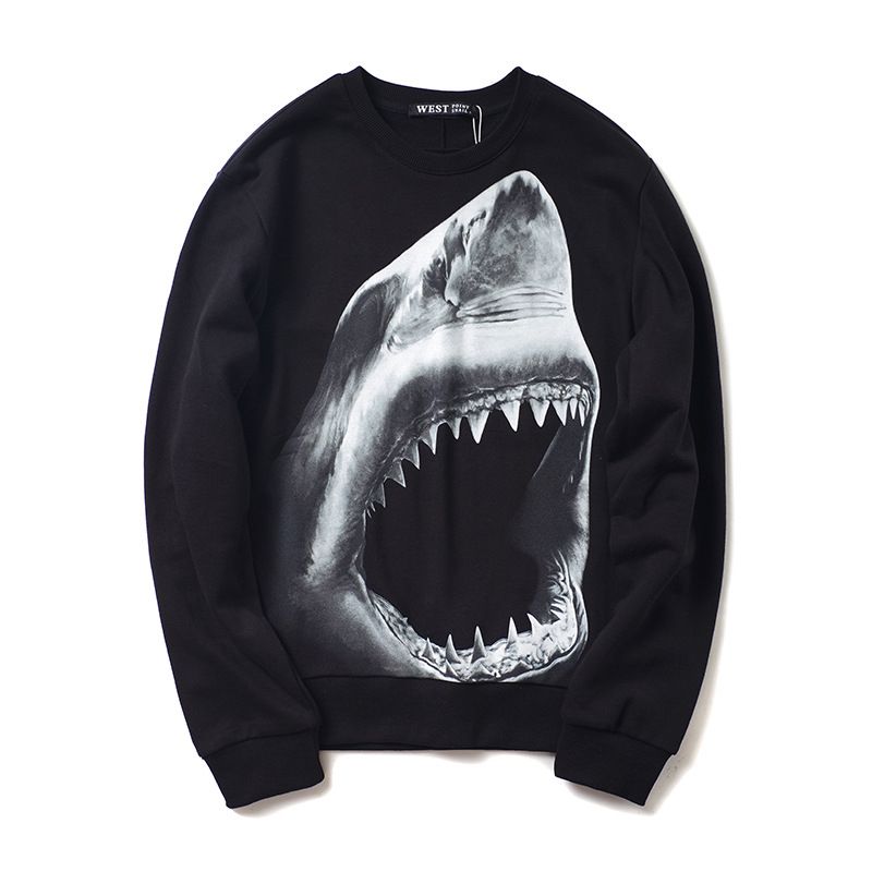 SESY Mens Hoodie Long Sleeve Sweatshirt Funny Sharks Cool Printed Hooded Pullover Pocket Black 