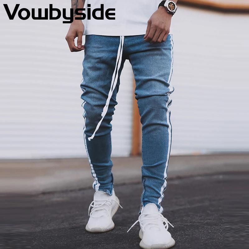 Chic stripes laterales cremallera abajo diariamente pantalones de mezclilla casual