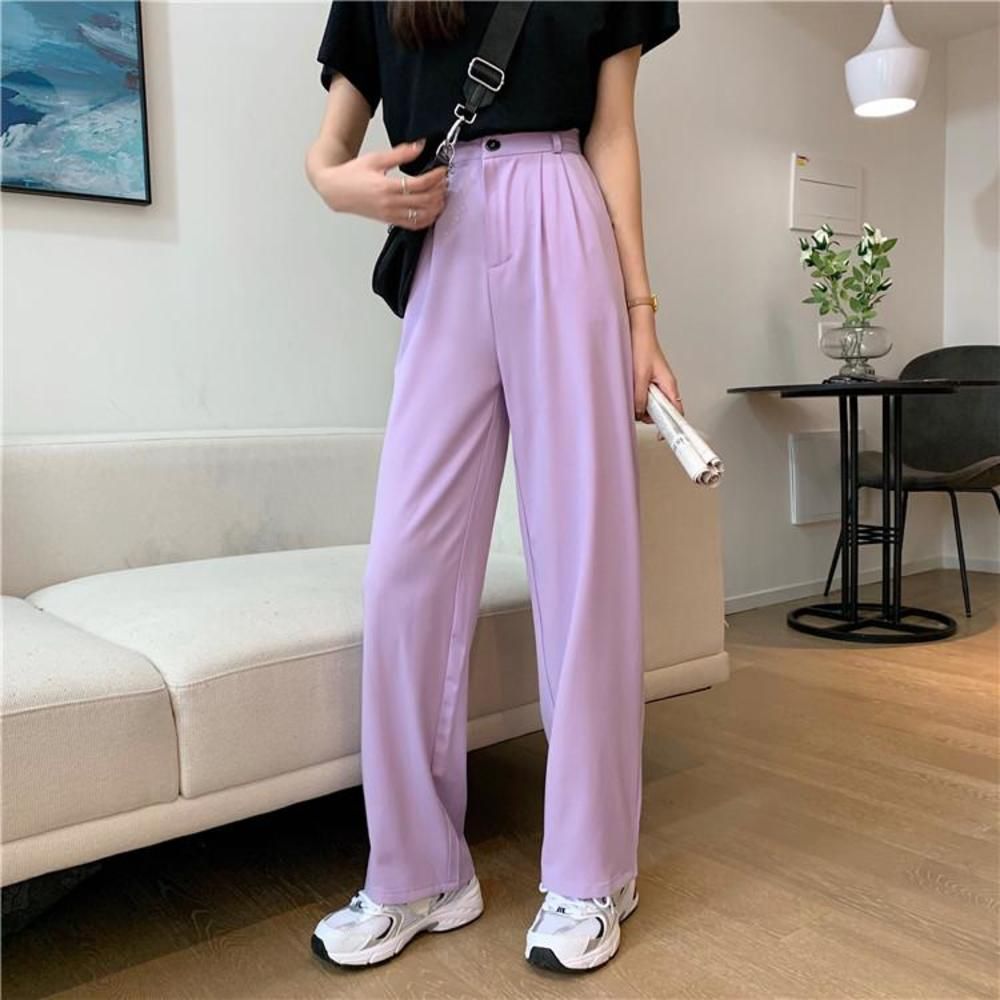 Women Spring Summer Violet Purple Pants Thin Suit Straight Pants High Waist  Casual Wide Leg Loose Lilac Trousers From Trad185, $22.63