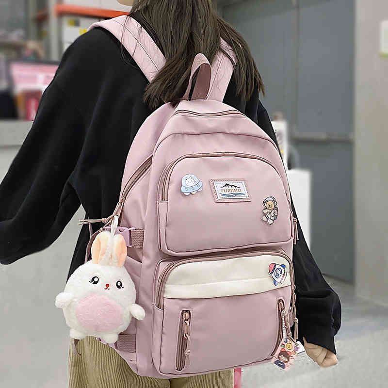 Female Cute Pink College Backpack Cool Women School Bag Girl Travel Book Laptop  Backpack Fashion Ladies Trendy Color Student Bag
