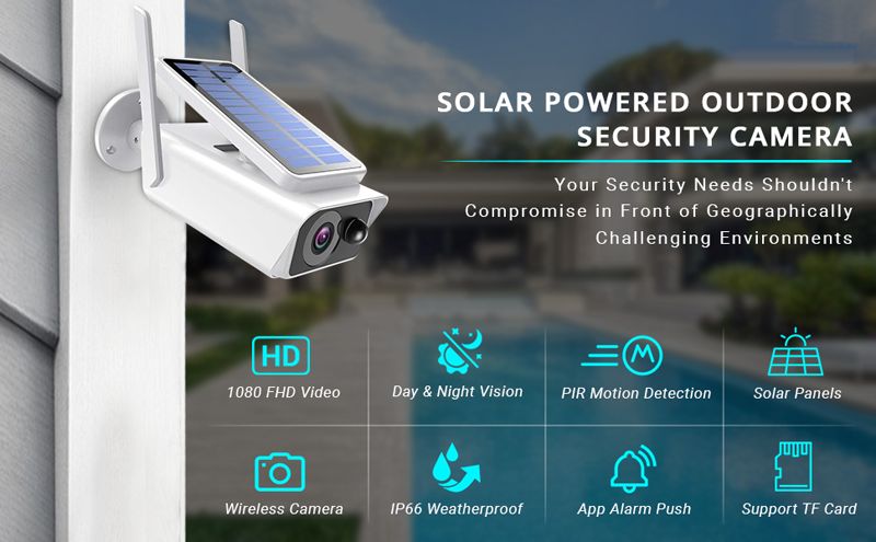 1080P WiFi Camara De Seguridad Solar Para Exterior Inalambricas Vision  Nocturna