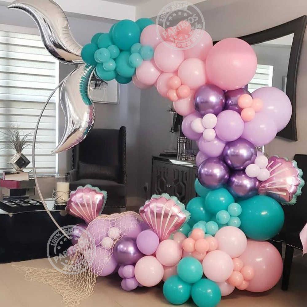 Mermaid Tail Shell Ballon Guirlande Arc Pink Purple Latex Ballon Bebe Baby Douche Fille 1er Anniversaire Fete Favors Decor De Mariage Y0929 Du 0 12 Dhgate