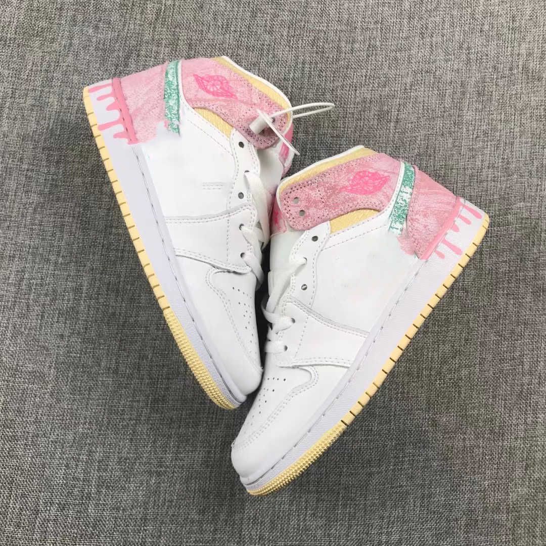 1 Mid Features Paint Drip Jumpman Basketball Shoes Hight Low Cut