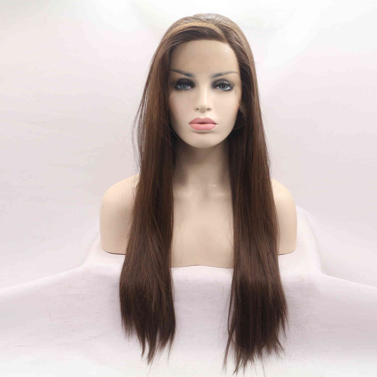 2021 Avrupa ve Amerikan moda trendi peruk mizaç mat kimyasal elyaf ön dantel kafa kapağı uzun düz saç high-end malzeme