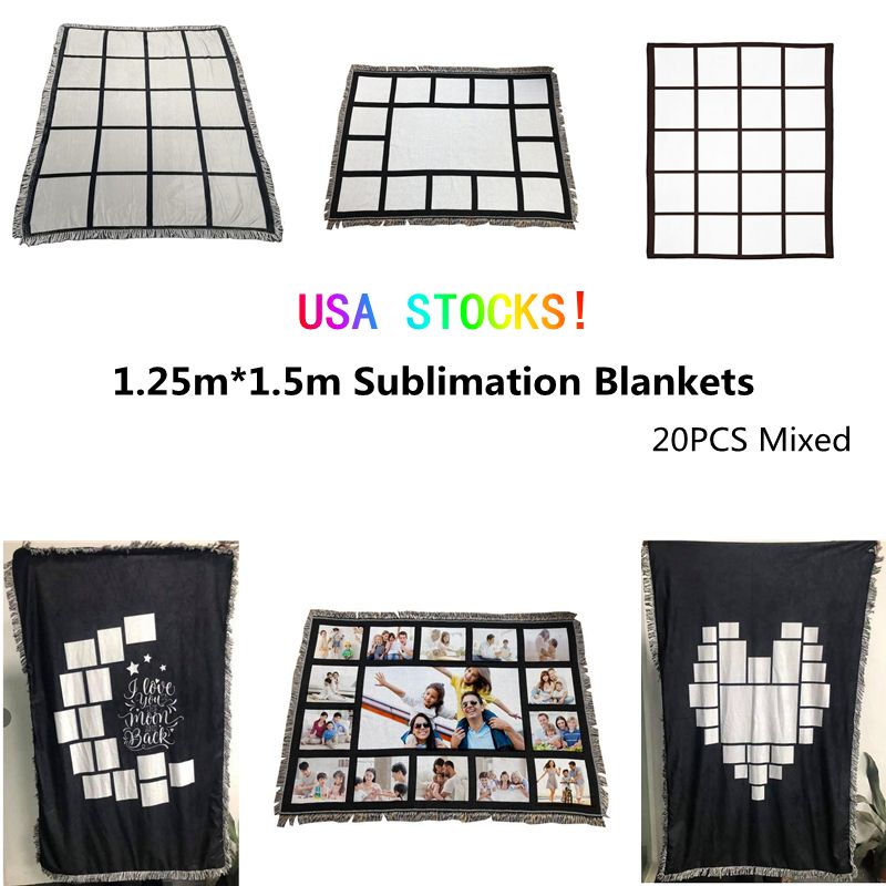 USA Warehouse! DIY Sublimation Throw Blankets 9 15 20 Penels Heat Transfer Printing Blanket Moon Heart Shaped Blanks Soft Sofa Wraps for Baby Prints 20pcs Lot
