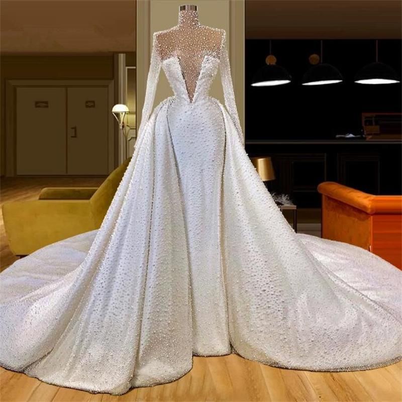 Full Pearls Mermaid Wedding Dresses 