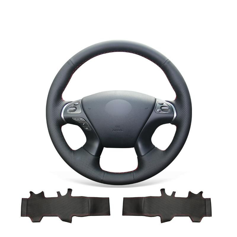 Cubierta De Cuero Genuino Negro Para Volante Ajuste De 15 Cubierta De Cuero Genuino Negro Para Volante Ajuste De 15