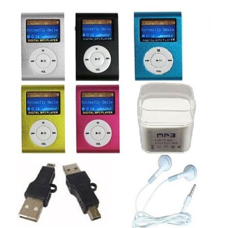 MP3 + USB-kabel + hörlurar + kristallbox-svart