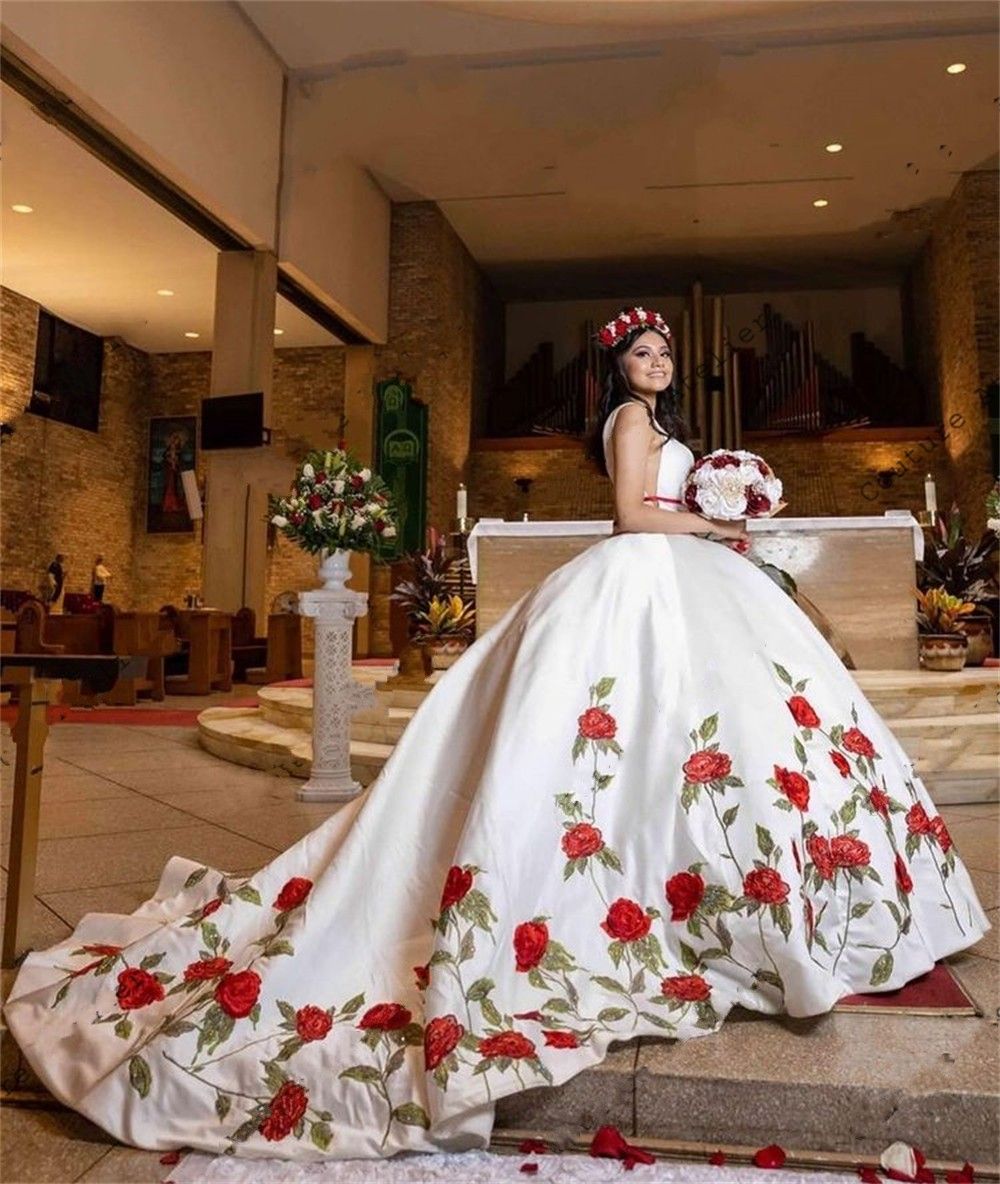 Compra Rose Flor Browniered Vestidos De Quinceañera Blanco Charro Tallado  En V Cuello 2022 Estilo De Moda México Dulce Dulce Dress Ball Vestidos  Puffy Barato | Entrega Rápida Y Calidad | Es.Dhgate