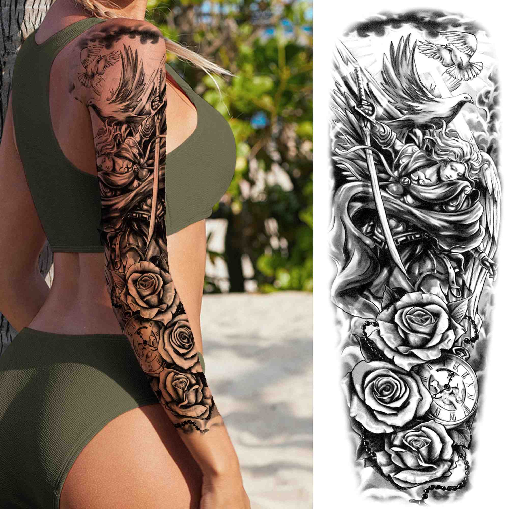 3D Large Flower Rose Temporary Tattoo For Women Men Black Fake Compass Warrior Tattoos Sticker Triangle 3D Large Flower Rose Temporary Tattoo For Women Men Black Fake Compass Warrior Tattoos Sticker Triangle