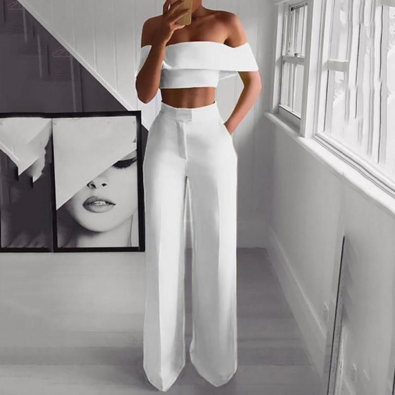 Two Piece Dress Set Off Shoulder Crop 