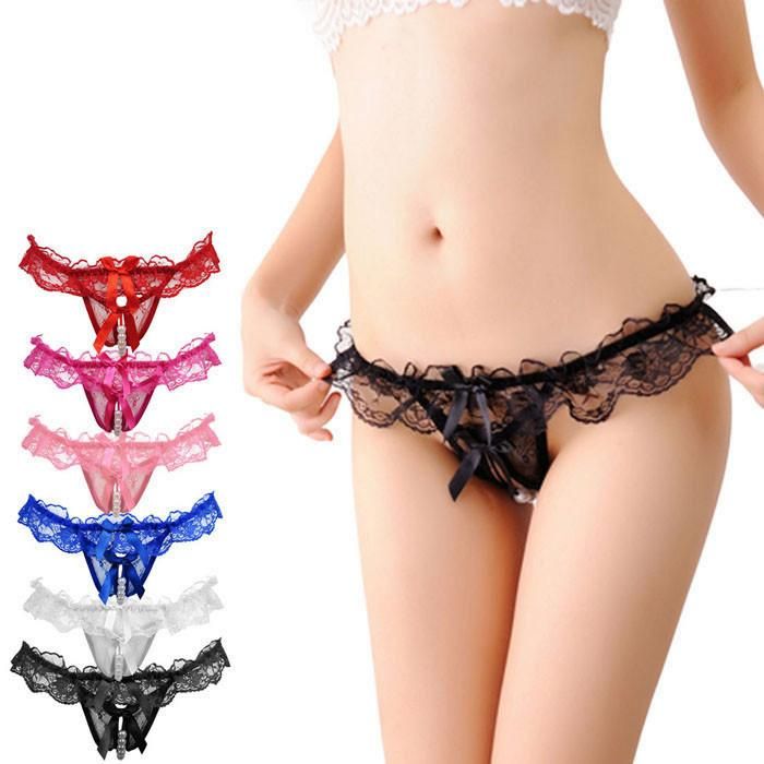 G-String Thongs Panties Open Crotch Bowknot Women Tiny Underwear Exotic Lingerie