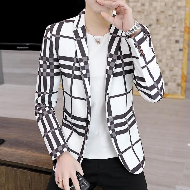 Men's Suits & Blazers Checked Suit Jacket Spring And Autumn Style Casual Fashion Top Youth Handsome Hong Kong Clothing