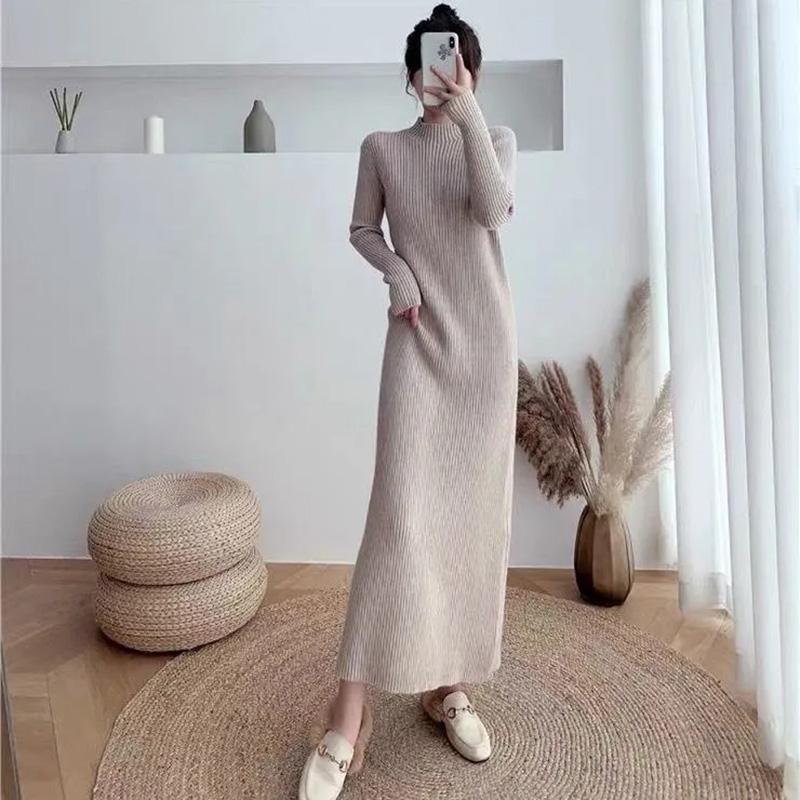 Compra Vestidos Casuales Vestido De Suéter Largo De La Moda Coreana Para  Las Mujeres Elegante Medio Alto Collar Tejido Damas Invierno Tobillo Grueso  Barato | Entrega Rápida Y Calidad | Es.Dhgate