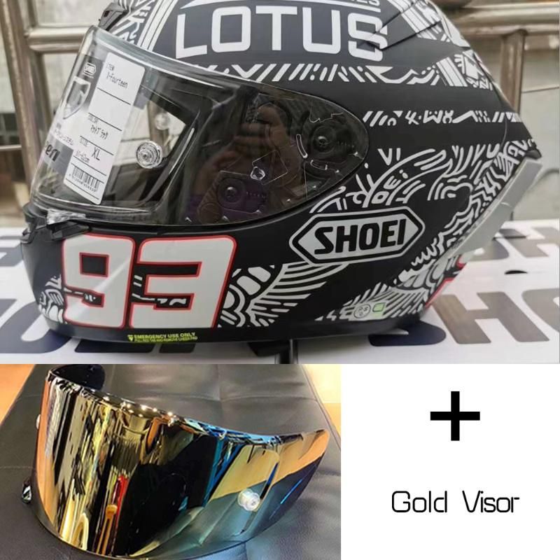 with gold visor