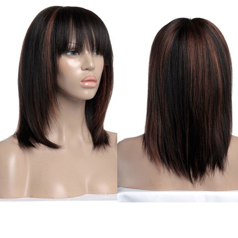 4/30 Highlights Straight Wig with Bangs Fringe Short Layered Bob Wig Glueless Front Lace Human 4/30 Highlights Straight Wig with Bangs Fringe Short Layered Bob Wig Glueless Front Lace Human
