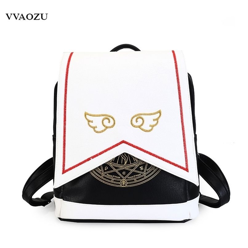 Cute Embroidery Wing Sakura PU Backpack Anime Cartoon Backpack School Bag Gift