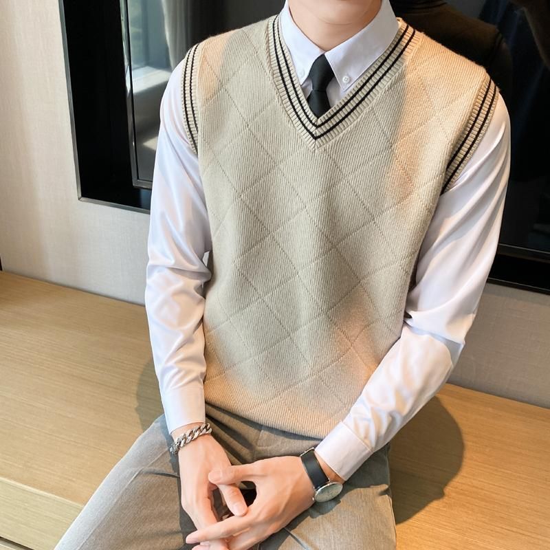 Mens Vests British Style Sweater Vest 