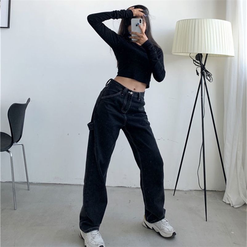 Compra Otoño Vintage Mujeres Jeans Streetwear Streetwey Boyfriend Black Wide  Leg Mamá Mujer Jeans Pantalones De Mezclilla Rectos 210730 Barato | Entrega  Rápida Y Calidad | Es.Dhgate