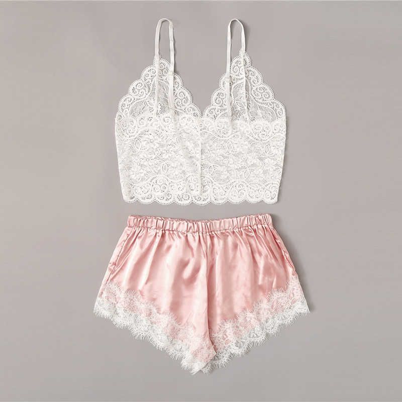 Floral Lace Bralette With Satin Shorts 