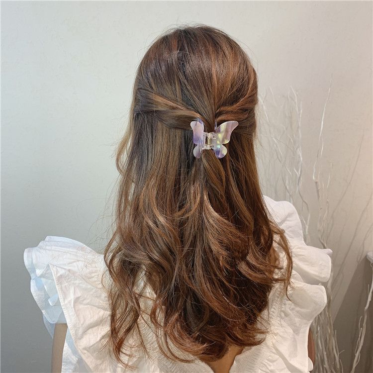 Women Butterfly Hair Claw Acetate Resin Hairpin Gradient Tie-Dye Metal Barrette